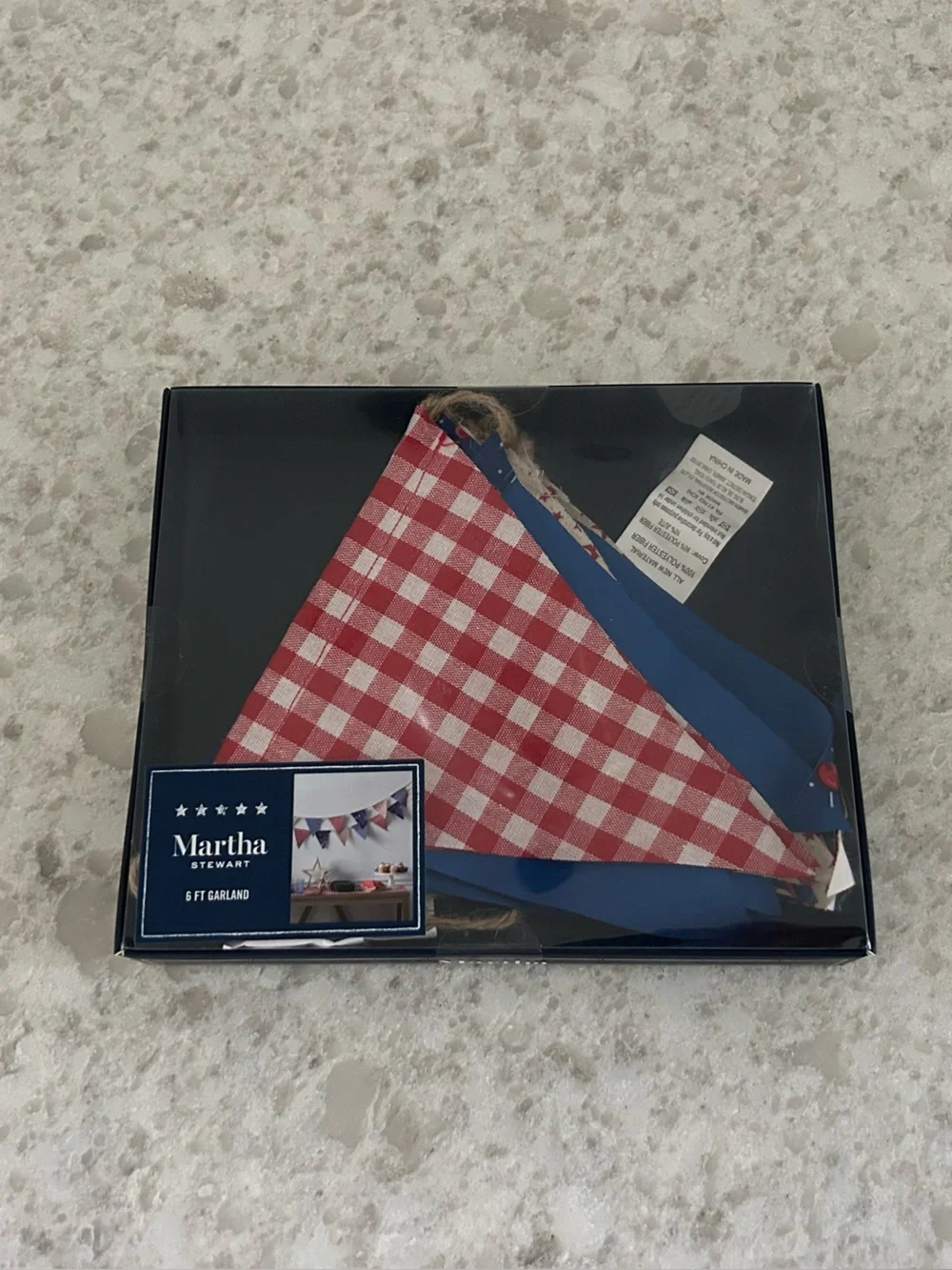 “New”Martha Stewart Red & Navy Gingham Triangle 6 ft Garland